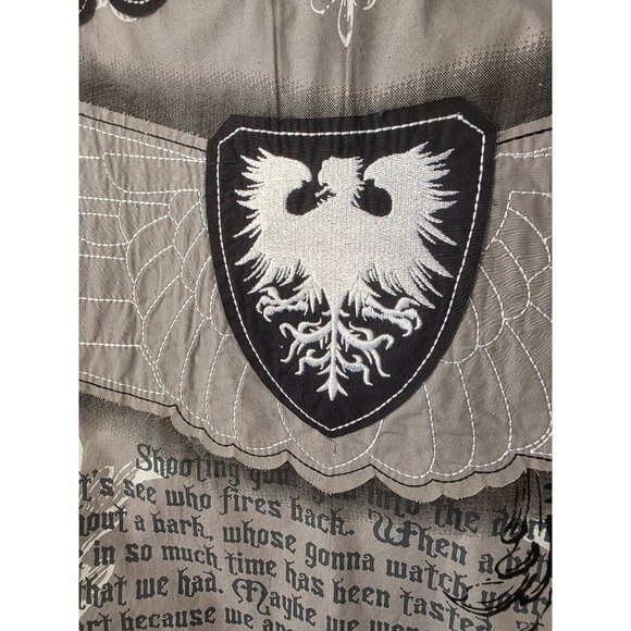 Russo Spirit Shirt Men 3XL Gothic Crest Wing Graphic Btn Up Y2K Affliction Style - Picture 6 of 12